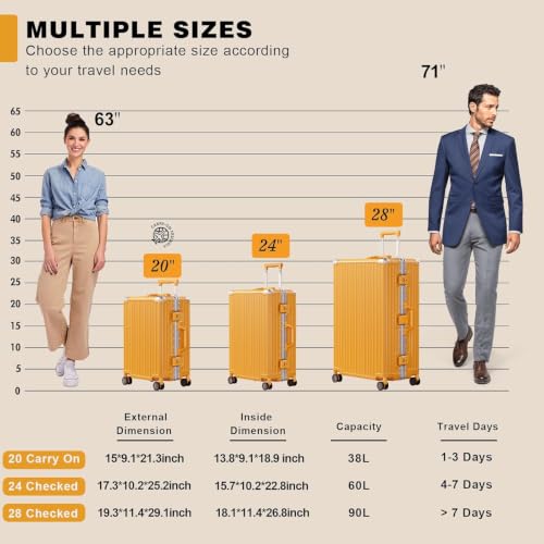 Carry On Luggage PC+ABS Aluminum Frame Zipperless Luggage Hard Shell Suitcase with TSA Lock Double Spinner Wheels 20 Inch Orange (Orange / 20-inch(upgraded Tsa Lock))