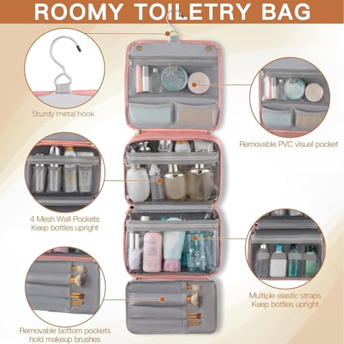Hanging Travel Toiletry Bag for Women (Cherry Blossom Pink / 1 Pack)