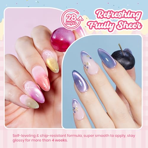 Beetles Fruit Magnet Cat Eye Gel Nail Polish Set (A - Pink Red Green | Silent Meditation)