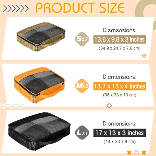 5 Pcs Packing Cubes for Suitcase Large Travel Cubes Carry on Luggage Organizer Bags for Clothes Accessories