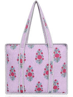 100% Cotton Quilted Tote Bag For Women (Lavish Lavender Floral Print)