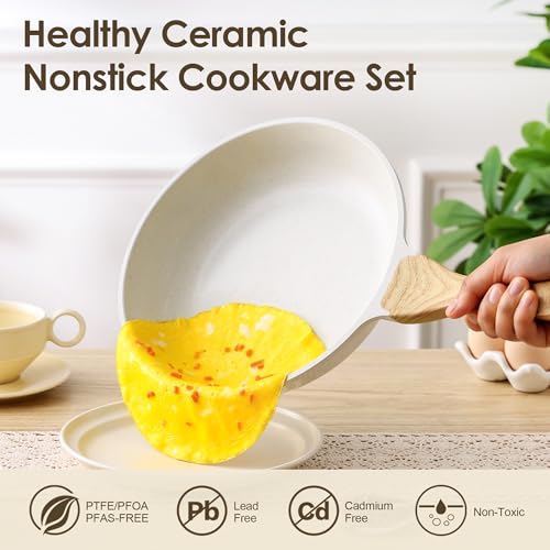 23 PCS Non Toxic Ceramic Cookware Set (White / Large)