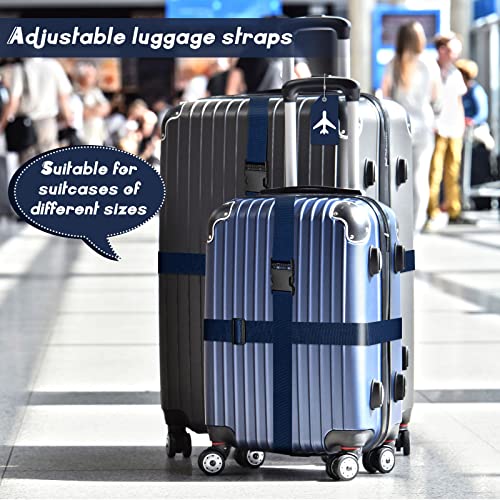 8 Pcs Luggage Straps Suitcase Tags Set for TSA Approved (Dark Blue / Airplane)