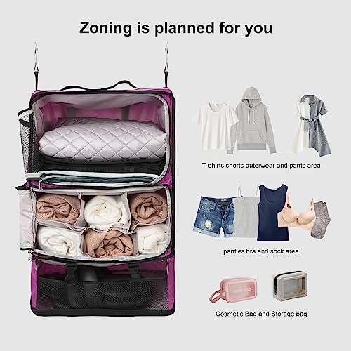 Travel Portable Hanging Shelves Closet Organizer Packing Luggage Storage with Multifunctional and Foldable Invisible Compartment (Purple / XX-Large)