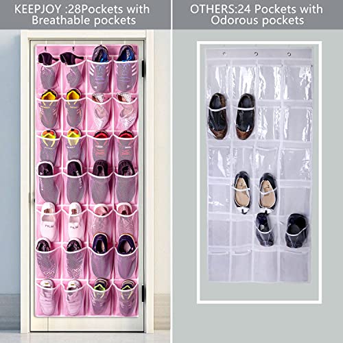 28 Pockets Hanging Shoe Organizer (Pink-1 Pack of 28)