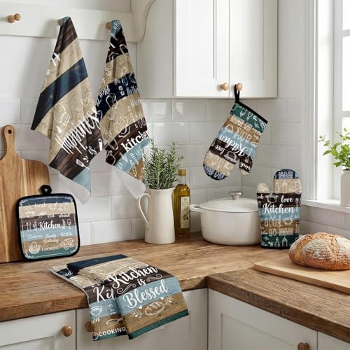 Teal Striped Kitchen Decor Set (Teal Striped)