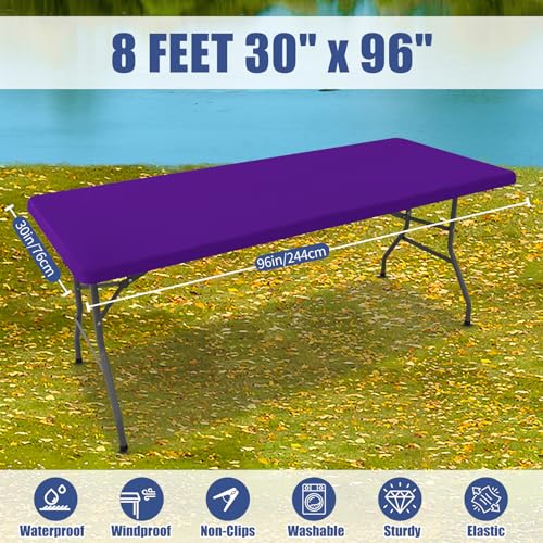 2 Pack Rectangle Spandex Fitted Table Cloth (Purple / 96" x 30" (Rectangular))