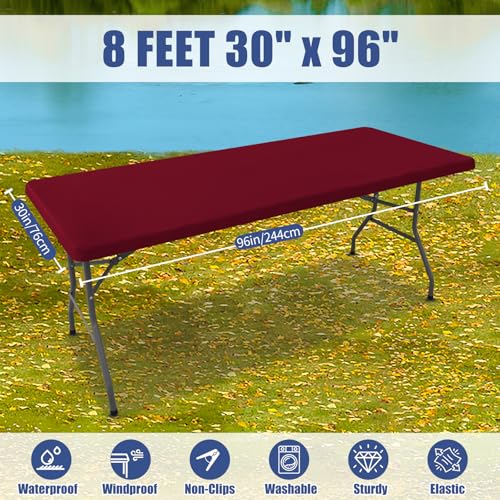 2 Pack Rectangle Spandex Fitted Table Cloth (Wine Red / 96" x 30" (Rectangular))
