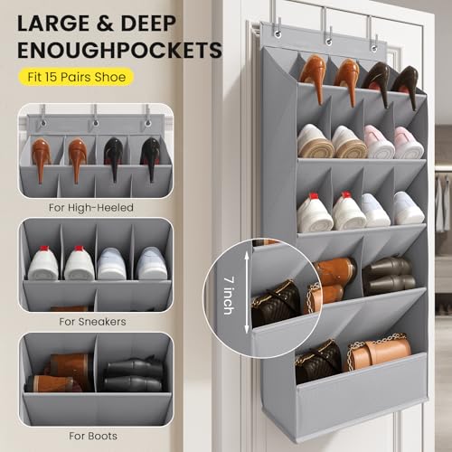 Large Over the Door Shoe Organizer for Closet Fit 20 Pairs (Grey 18 Pairs Breathable Pockets / Large)