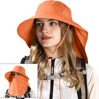 Sun Hat for Men Women with Neck Flap& Removable Face Cover Wide Brim (1pack-orange)