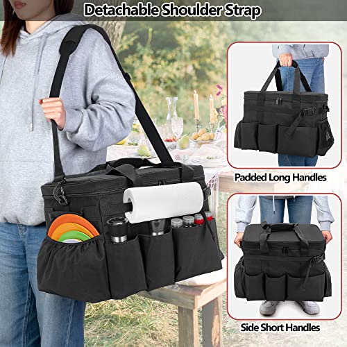 Large Grill Caddy with Lid & Paper Towel Holder & Multi Pockets (Black)