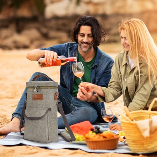 2 Bottle Wine Cooler Tote Carrier (Grey / 2 Bottle-with front pocket)