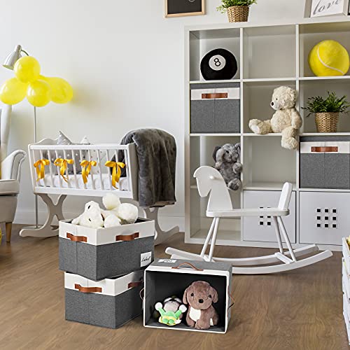 6 Pack Fabric Storage Bins with Lid (Large-6 Pack / Grey with White)