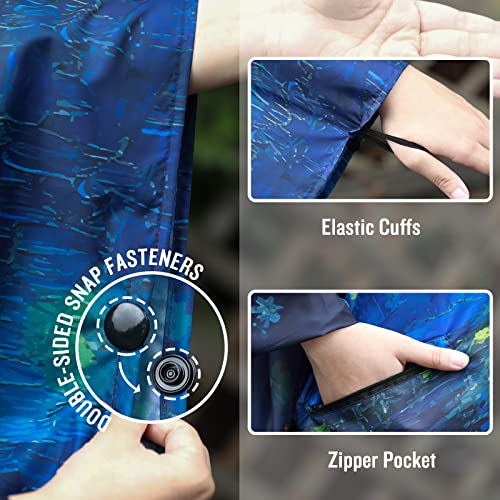 Adult Rain Poncho Waterproof Hooded Zipper Raincoat with Pockets (Starry Night Over the Rhone)