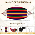 Cotton Camping Hammock Portable with Tree Straps Holds 660lbs (Rainbow)