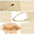 Straw Beach Bags for Women Summer Tote Bag Boho Shoulder Purse (D Beige)