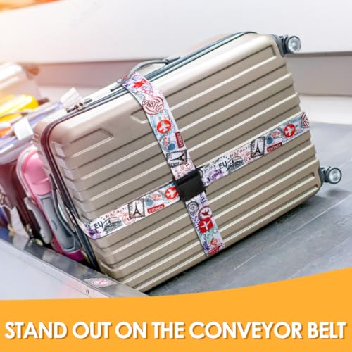 Colorful 2 Pack Luggage Straps for Suitcases Travel Belt Connector Holds Suitcase Add a Bag Premium Accessories Unique Adjustable Strap Journey (Journey)