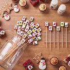 100 Pieces Christmas Mahjong Cocktail Picks Decorative Bamboo Cocktail Skewers 5.3 Inch Wooden Fruit Toothpicks for Christmas Game Night Appetizers Bar Drink Fruit Party Supplies (Christmas Mahjong)