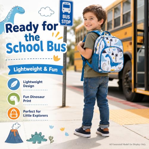 3PCS Toddler Backpack for Boys (12-inch White Dinosaur 3pc)