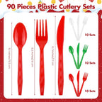 90 Pieces Christmas Plastic Cutlery Set (Red, Green, White)