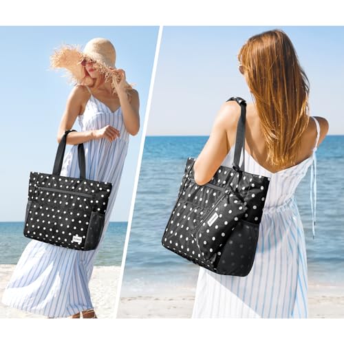 Beach Bag Waterproof Sandproof Large Capacity Foldable for Women (Black White / 35L)