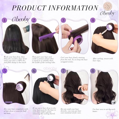 4 Sizes Hair Rollers Curlers Set with Clips for Women Girls (Purple)