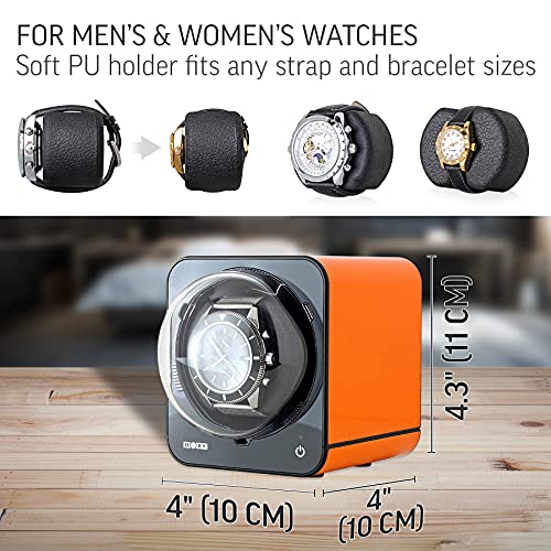 Watch Winder for Automatic Watches with Vertical Rotor Stop (Orange)