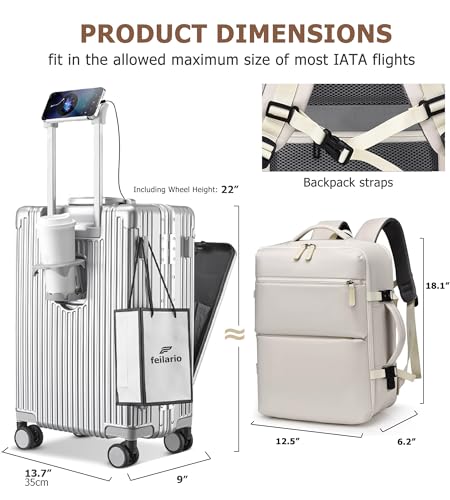 2 pcs PC Aluminum Frame Carry On Luggage Set (2/p set Silver zipperless (w/ laptop bag) / 20.8")