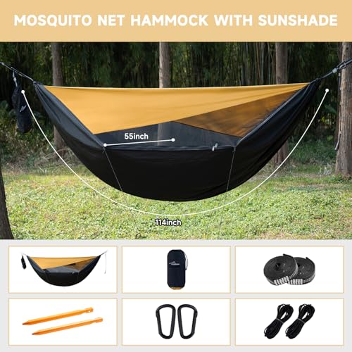 Camping Hammock with Mosquito Net (Top-yellow)