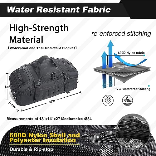 3 In 1 Tactical 45L Military Backpack Travel Duffle Bag for Weekender Gym Workout Deployment (Medium (45L) / Black)