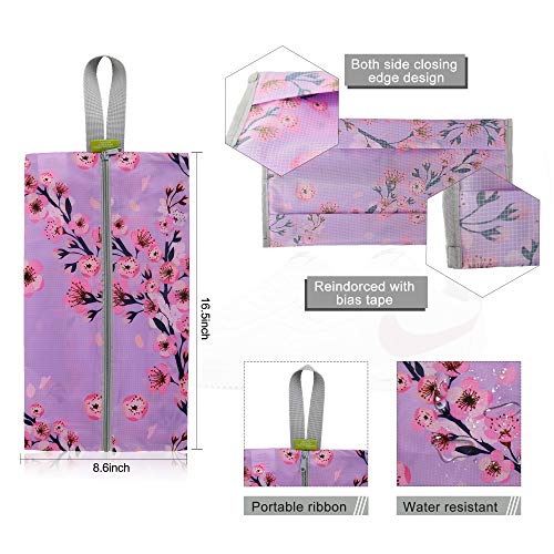 Shoe Organizer 6pcs Shoe Bags with Zipper Closure (Green-plum Flower)