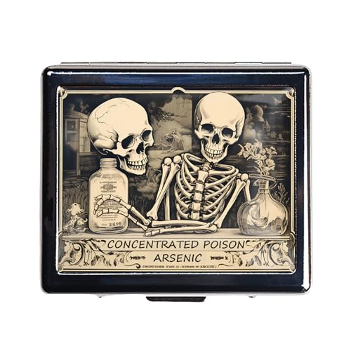 Silver Vintage Pill Box 7 Day Metal Pill Box with Mirror and 8 Compartments Cute Travel Pill Organizer for Purse (Concentrated Poison)