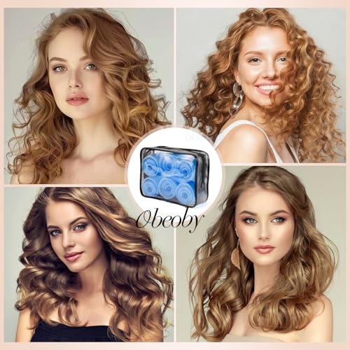 4 Sizes Hair Rollers Curlers Set with Clips for Women Girls (Blue)