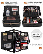 Makeup Case Large Makeup Bag Professional Train Case 16.5 inches Travel Cosmetic Organizer Brush Holder Waterproof Makeup Artist Storage Box (Large / Black Leather)