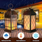 18" Solar Lanterns Outdoor Waterproof Flickering Flame Black (Antique Black)