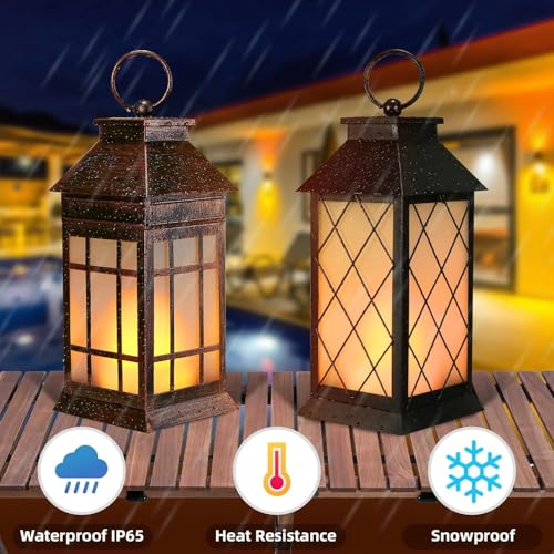 18" Solar Lanterns Outdoor Waterproof Flickering Flame Copper (Antique Copper)