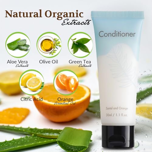 Double Sealed Hotel Conditioner Bulk 100 Pack Individually Wrapped Travel Size Conditioner Aloe and Green Tea Extract Infused Hotel Supplies and Toiletries for Guest (1 Fl Oz (Pack of 100))