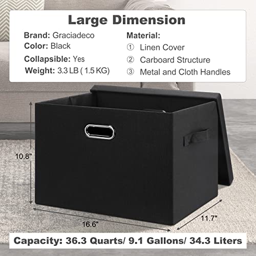 Large 17" 36 Quart Collapsible Stackable Storage Bins with Lids (Black / Large -5 Pack)