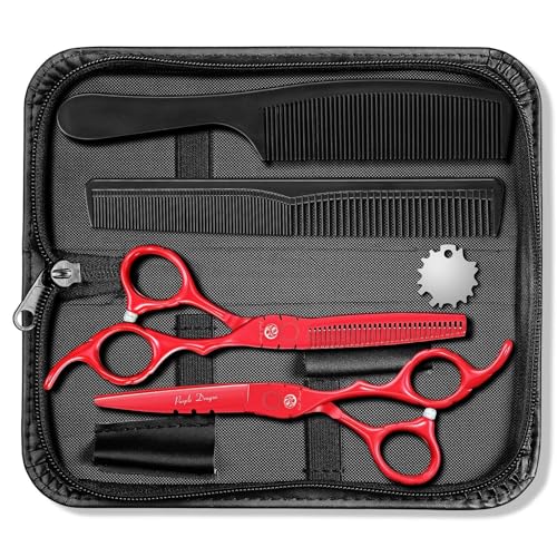 6 inch Hair Cutting Scissors Set with Bag for Barbers (6 inches / Red)