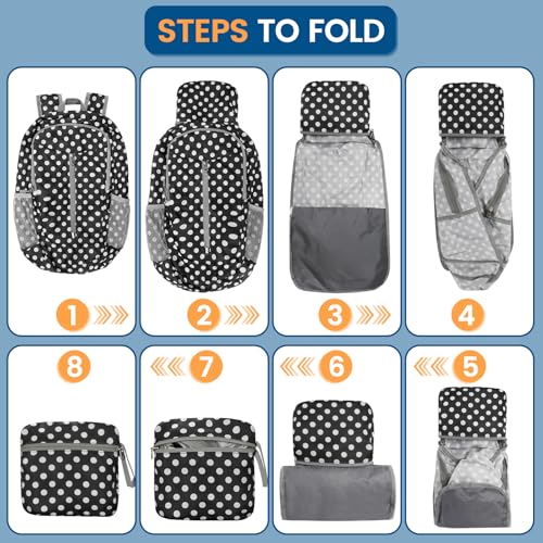 Lightweight Packable Backpack 25L (25L / Black, White Polka Dot)