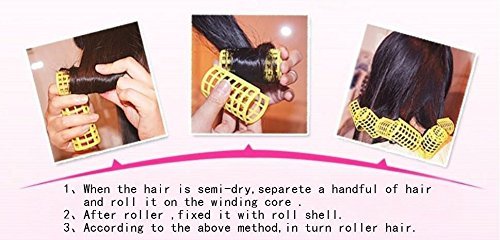 Kamay's Jumbo Hair Rollers Comb Curlers Clips Styling Rollers Hair Curls Wave Style Hairdressing Curlers Tools (Plastic Styling 36mm 1 1/2" 6PCS Random Clolor)