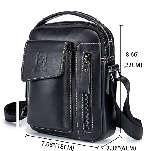 Genuine Leather Shoulder Bag Small Men Messenger Pack Handbag Sling Crossbody Bag Man Purse for Business Work Everyday Outdoor Travel Black (01-black)