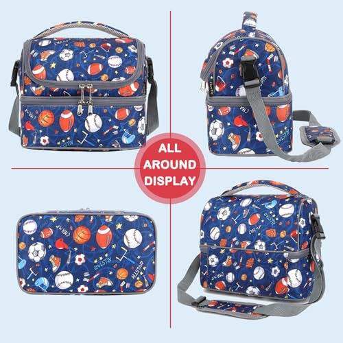 Double Decker Cooler Insulated Lunch Bag Large Tote for Boys (Football)