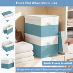 Large 17" 42 Quarts Collapsible Stackable Storage Bins with Lids [3 (Teal & White / Large - 3 Pack)