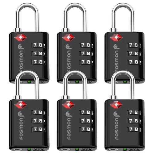 TSA Approved Luggage Locks (3 Digit Black 6 Pack)