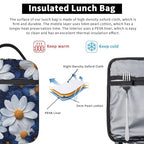 Elegant Daisy Insulated Lunch Box for Women Men White and Blue Flower Lunch Bag for Travel (Daisy02)