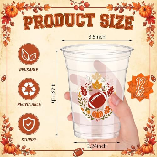 50 Pcs Fall Football Plastic Cups 12 oz for Party (Fall Football)