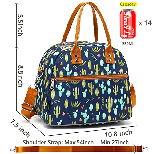 Insulated Lunch Bag With Shoulder Strap for Women (Cactus)