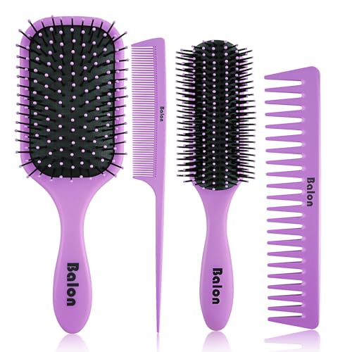 4Pcs Detangling Hair Brush Set for Women (Purple)