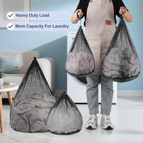 4Pcs Mesh Laundry Bags Washing Machine Mesh Wash Bags Jumbo for Delicates Clothes (Black / Pack 4 pcs)